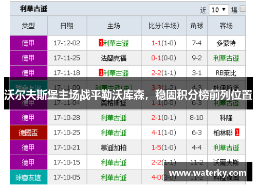 沃尔夫斯堡主场战平勒沃库森，稳固积分榜前列位置